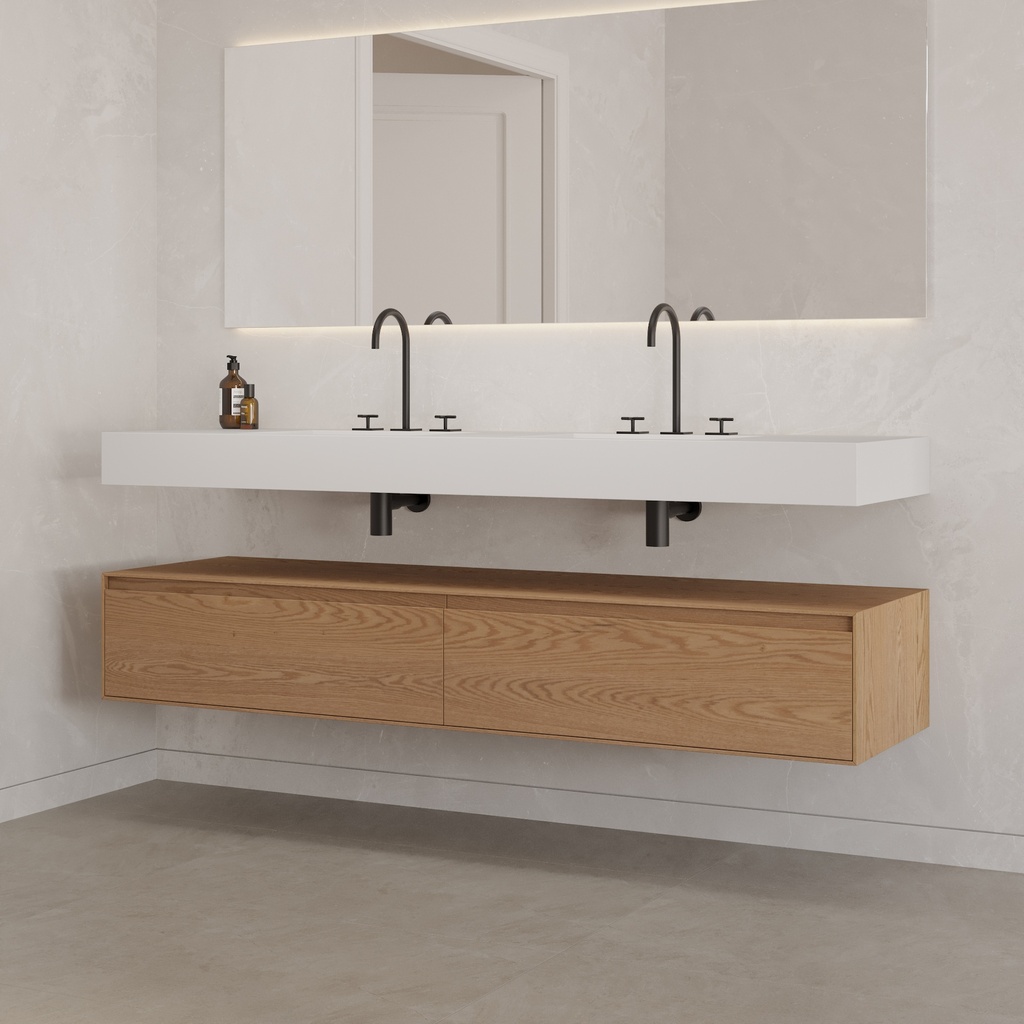 Gaia Wood Edge Bathroom Cabinet 2 Aligned Drawers  Pure Std handle Side View