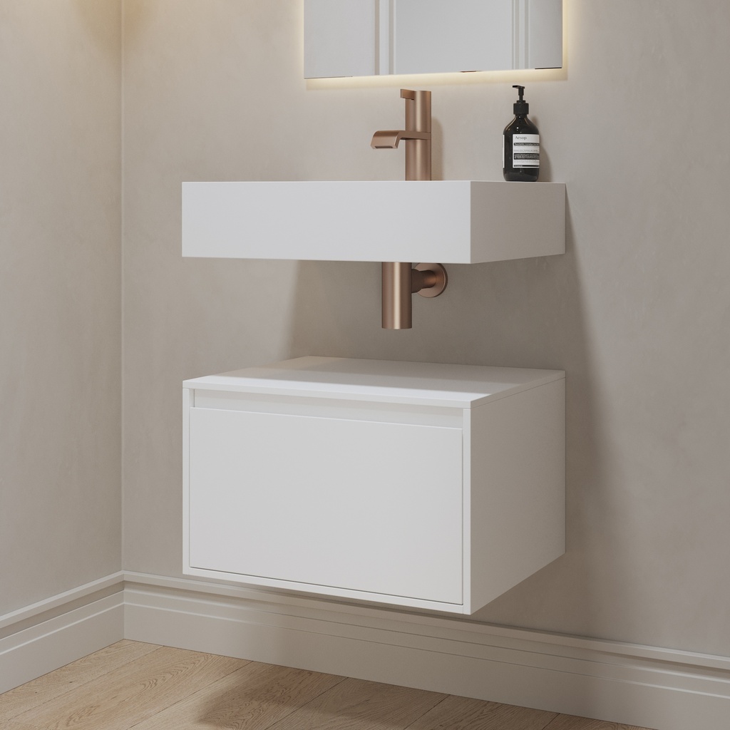 Gaia Classic Edge Bathroom Cabinet 1 Drawer Mini White Std handle Side View