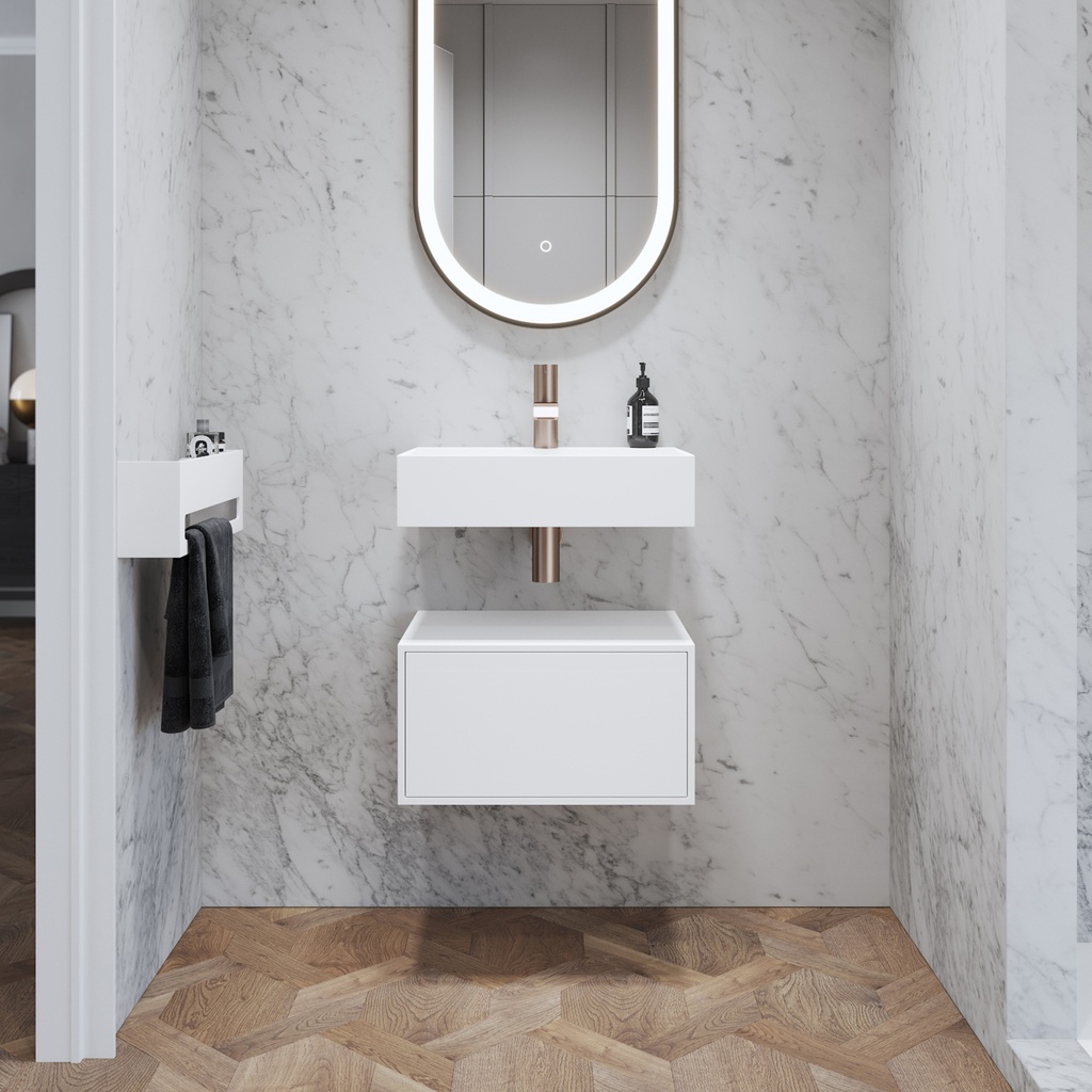 Gaia Corian Edge Bathroom Cabinet 1 Drawer Mini White Push Front View