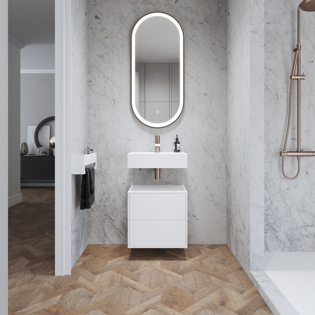 Gaia Corian Edge Bathroom Cabinet 2 Stacked Drawers Mini White Push Overview