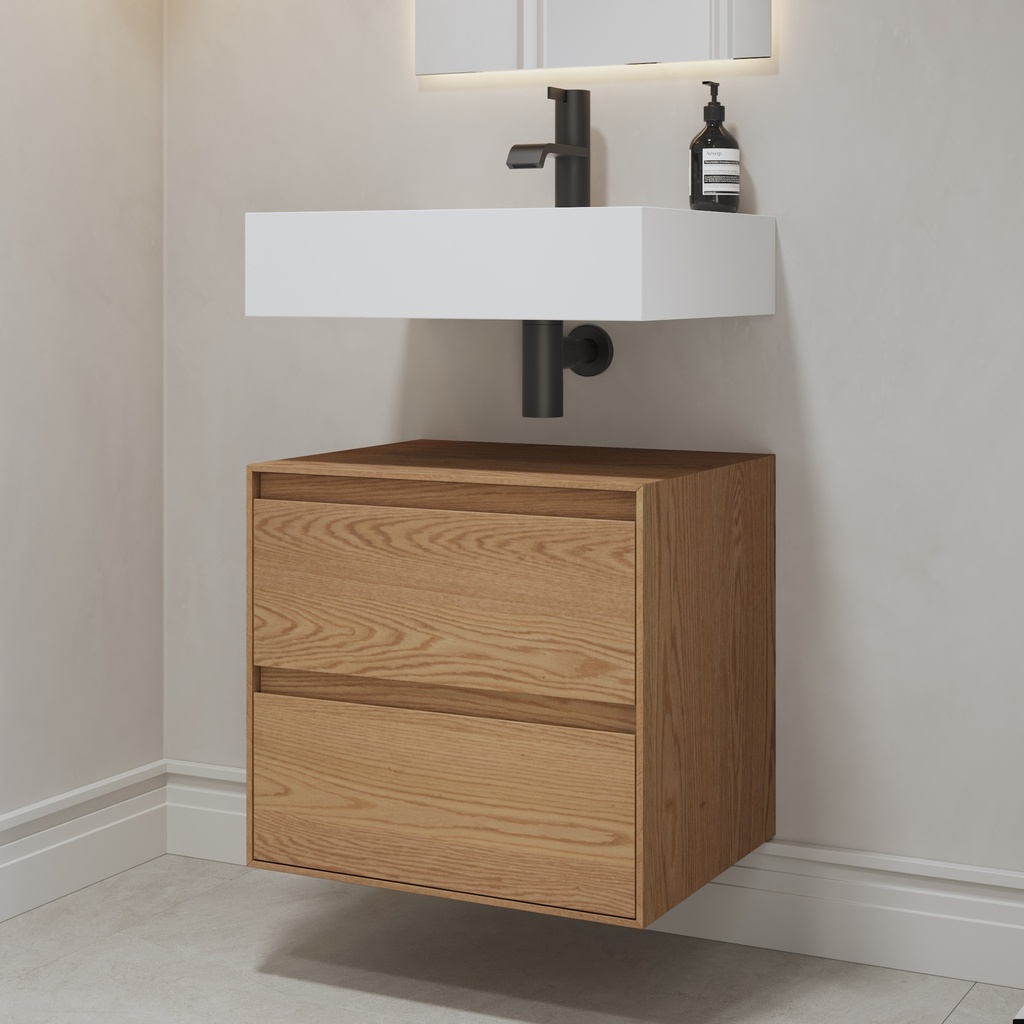 Gaia Wood Edge Bathroom Cabinet 2 Stacked Drawers Mini Pure Std handle Side View