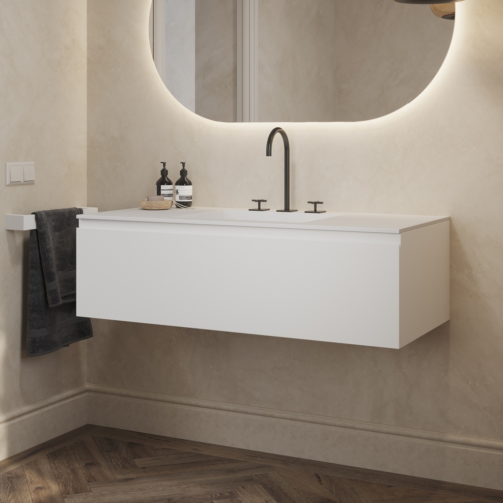 Gaia Classic Vanity Unit with Corian Basin 1 Drawer White Std handle Side View