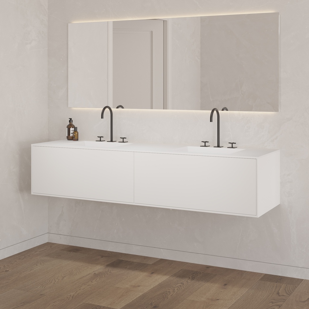 Gaia Classic Edge Vanity Unit with Corian Basin 2 Aligned Drawers Luxe Size White Push Side View