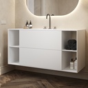 Apollo Classic Edge Vanity Unit with Corian Basin 2 Stacked Drawers 4 Shelves Comfort Size White Push Pull Side