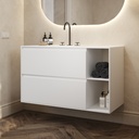Apollo Classic Edge Vanity Unit with Corian Basin 2 Stacked Drawers 2 Shelves Comfort Size White Std handle Side
