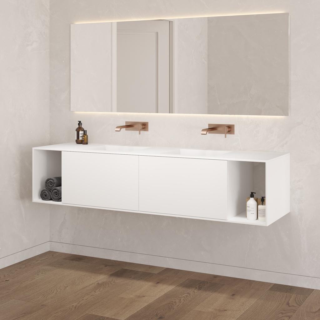 Apollo Classic Edge Vanity Unit with Corian Basin 2 Aligned Drawers 2 Shelves Luxe Size White Push Pull Side