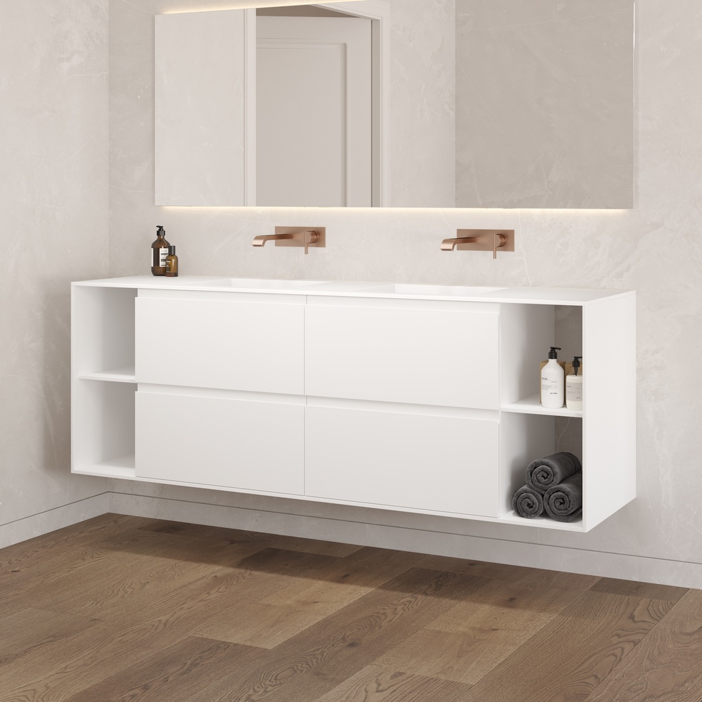 Apollo Classic Edge Vanity Unit with Corian Basin 4 Drawers 4 Shelves Luxe Size White Std handle Side