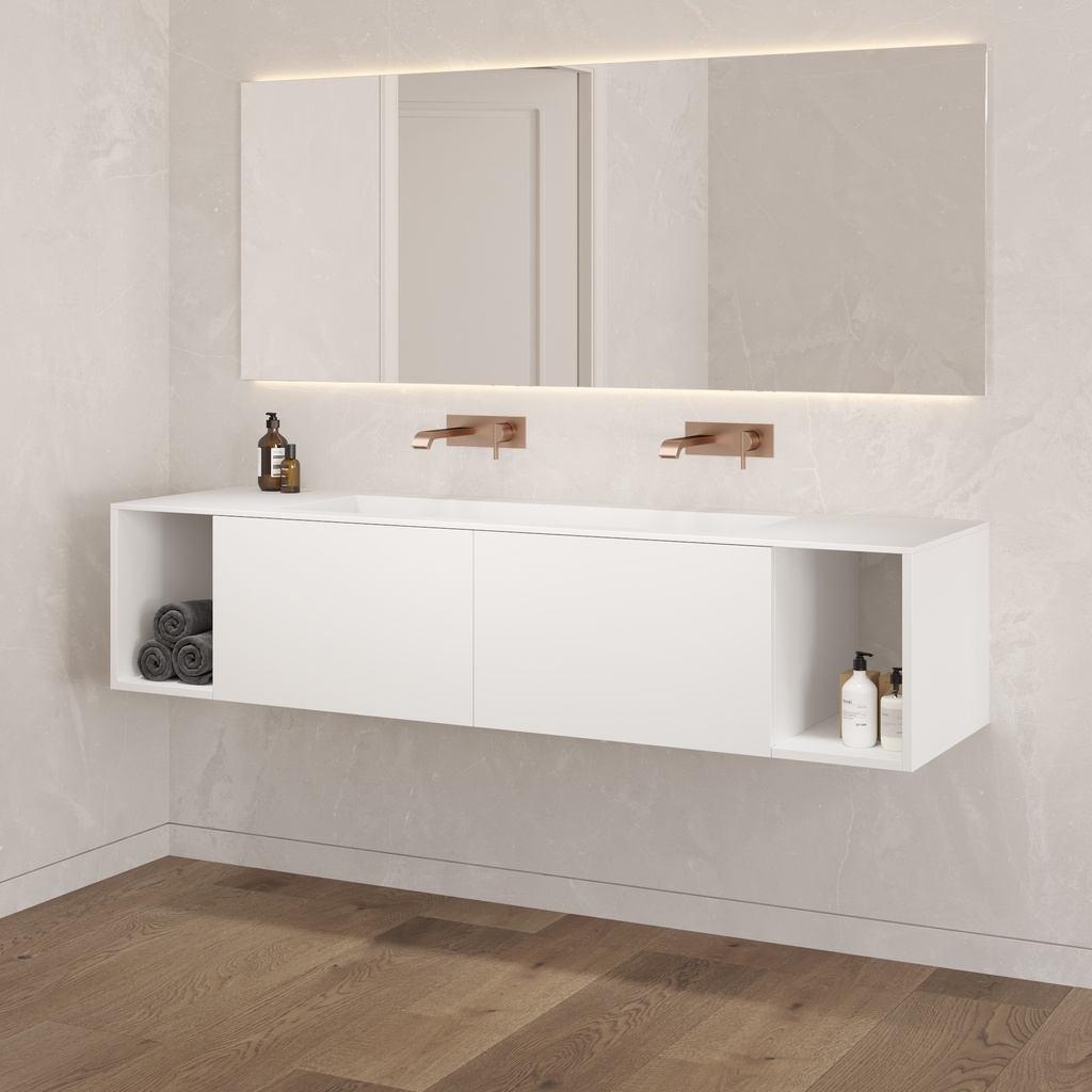 Apollo Classic Vanity Unit with Corian Basin 2 Aligned Drawers 2 Shelves Luxe Size White Push Pull Side