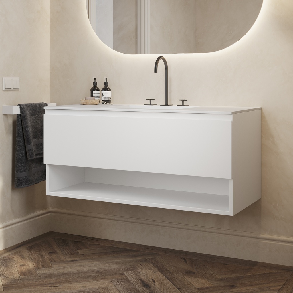 Athena Classic Vanity Unit with Corian Basin 1 Drawer 1 Shelf Comfort Size White Std handle Side