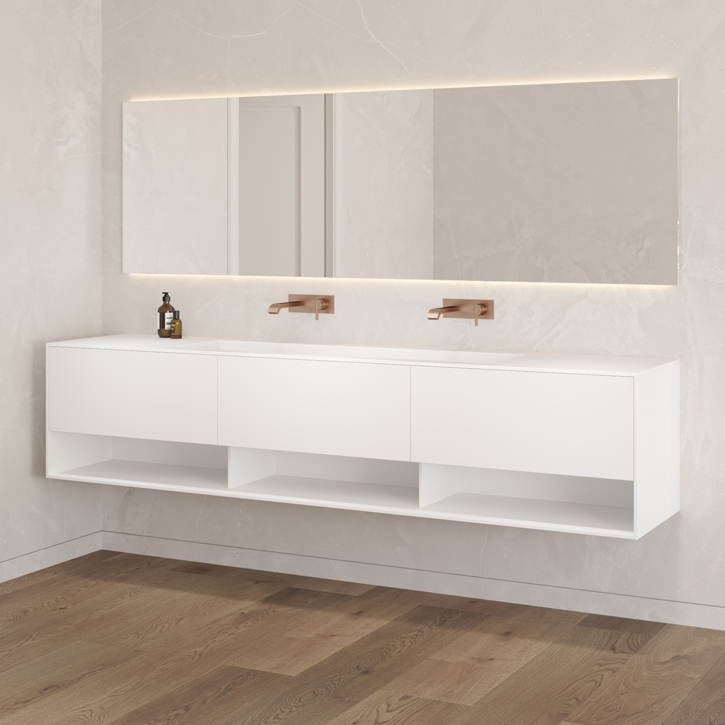 Athena Classic Edge Vanity Unit with Corian Basin 3 Aligned Drawers 1 Shelf Luxe Size White Push Pull Side