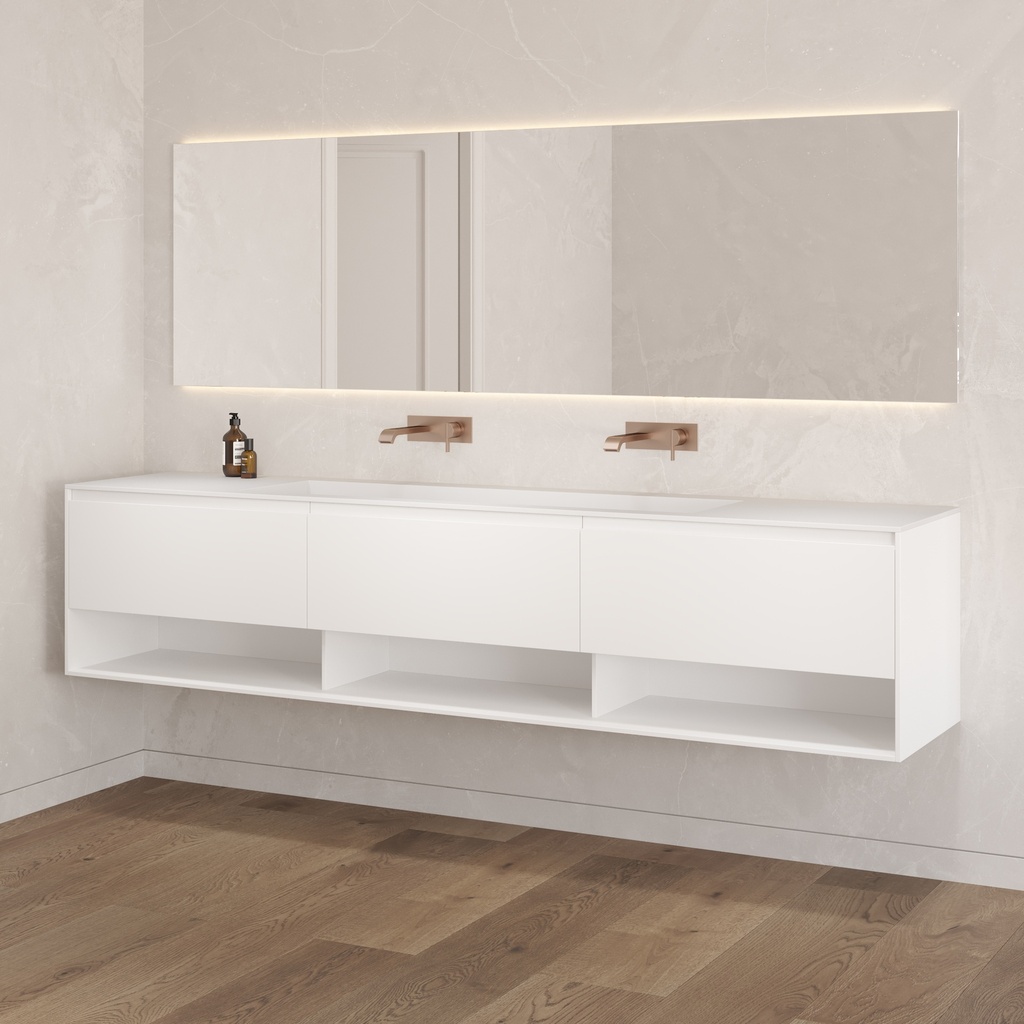 Athena Classic Edge Vanity Unit with Corian Basin 3 Aligned Drawers 1 Shelf Luxe Size White Std handle Side