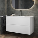 Gaia Corian Edge Vanity Unit with Corian Basin 2 Stacked Drawers White Std handle Side View