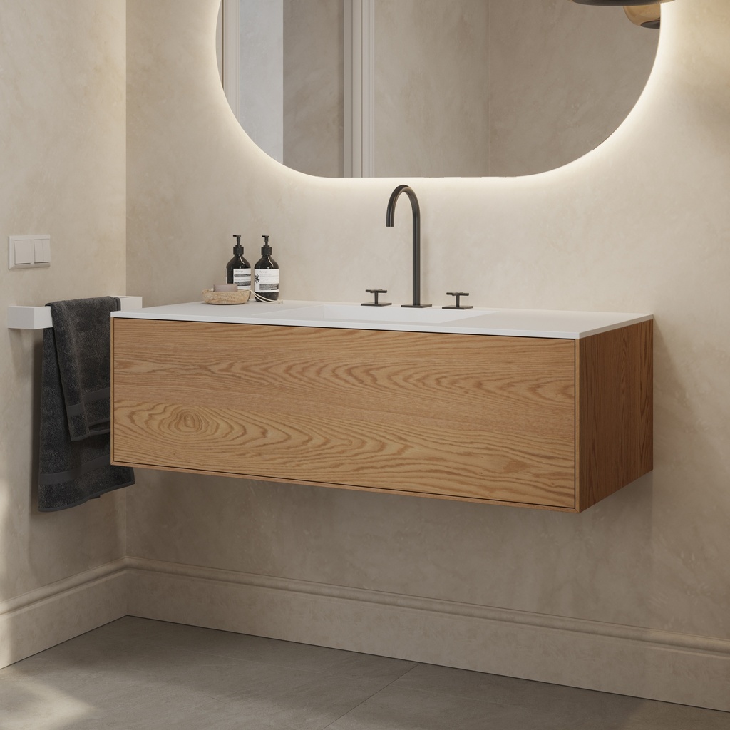 Gaia Wood Edge Vanity Unit with Corian Basin 1 Drawer Pure Push Side View