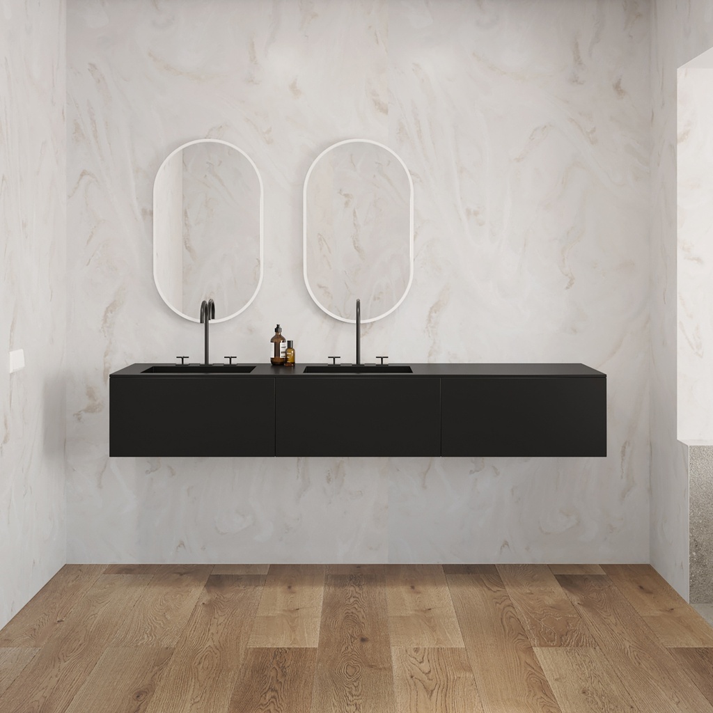 Gaia Corian Vanity Unit with Corian Basin 3 Aligned Drawers Luxe Size Deep_Nocturne Push Front View