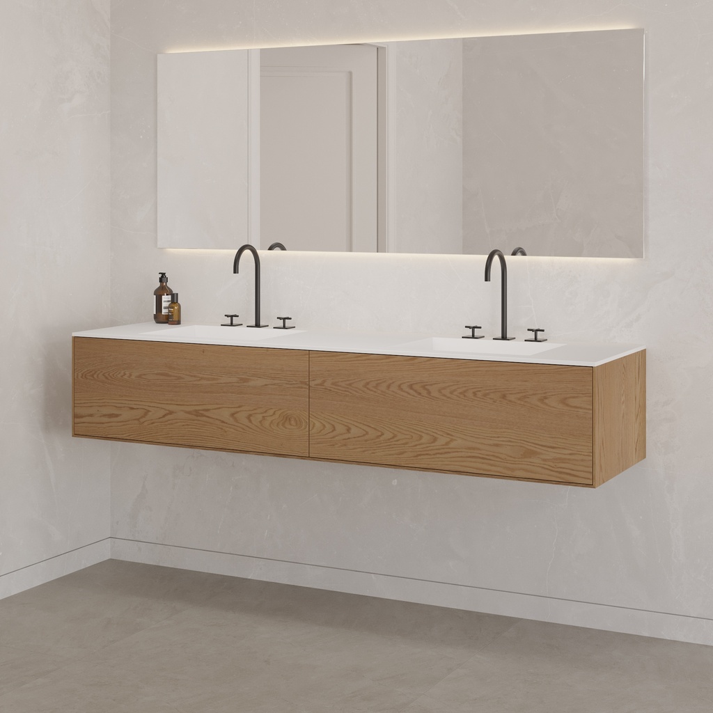 Gaia Wood Edge Vanity Unit with Corian Basin 2 Aligned Drawers Luxe Size Pure Push Side View