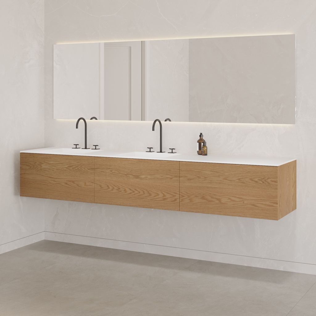 Gaia Wood Vanity Unit with Corian Basin 3 Aligned Drawers Luxe Size Pure Push Side View