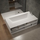 Aquila Bespoke Back-to-Wall Bath in Corian® with Built-in Shelving